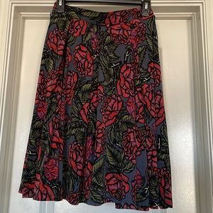 LuLaRoe Madison Gray, Red, Purple, Green, and Black Skirt With Pockets.